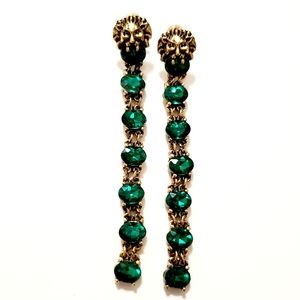 VINTAGE LION HEAD GREEN CRYSTAL EARRINGS